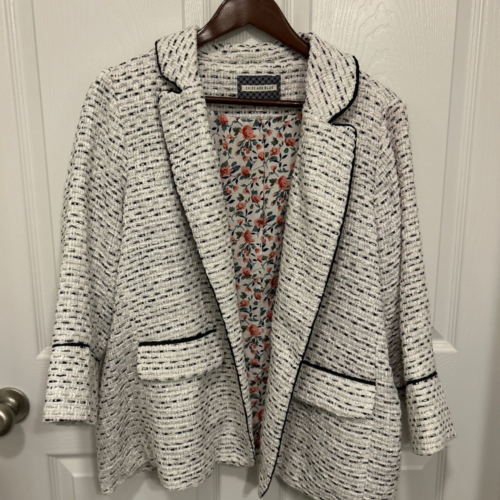 Skies are Blue | Tweed Floral Lined Blazer Plus 1X